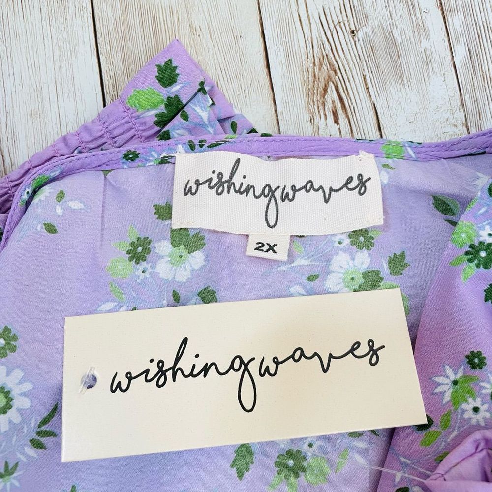 NWT Wishing Waves Sz 2XL Lilac Purple floral print Elastic waist beautiful top - Picture 2 of 12